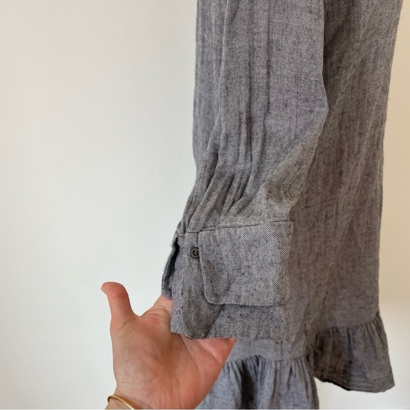 HALSTON HERITAGE Flounced Front-Button Heather Gray Cotton Wool Shirt Dress Sz 4 - Picture 7 of 11